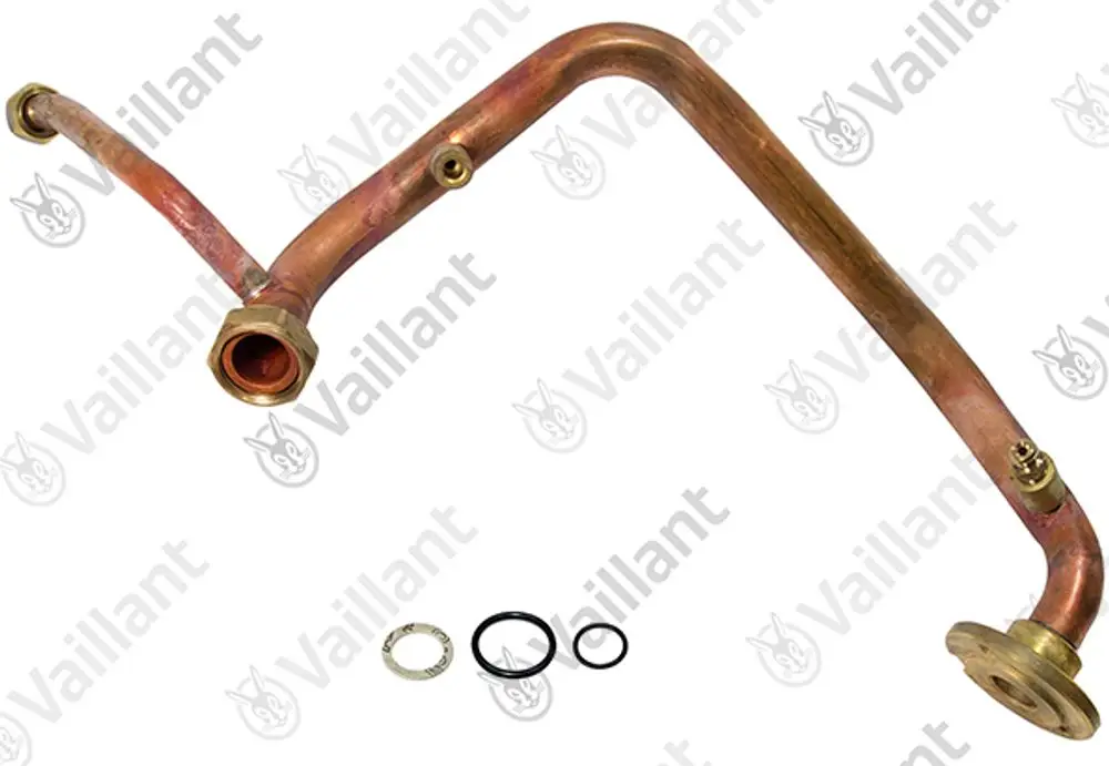 Kupferrohr von Vaillant mit zwei Verbindungsenden und drei Dichtungsringen. Geeignet für Heizungsanwendungen.